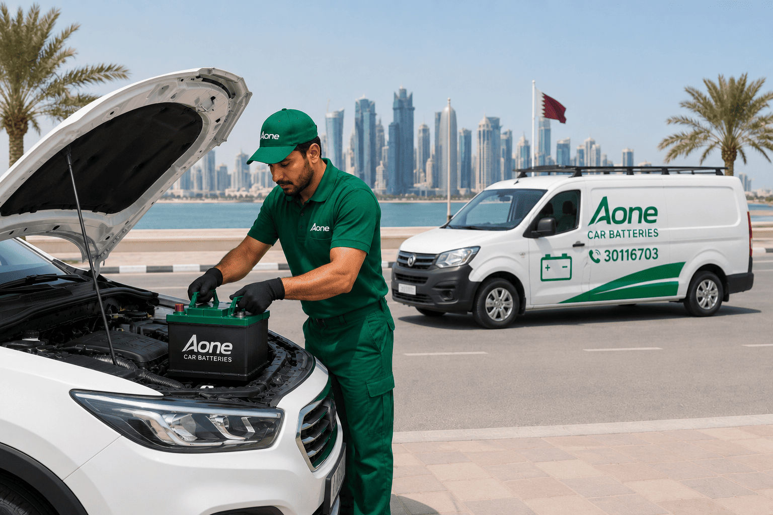 A professional from aone car batteries is doing car battery replacement on site A professional from aone car batteries is doing car battery replacement on site
